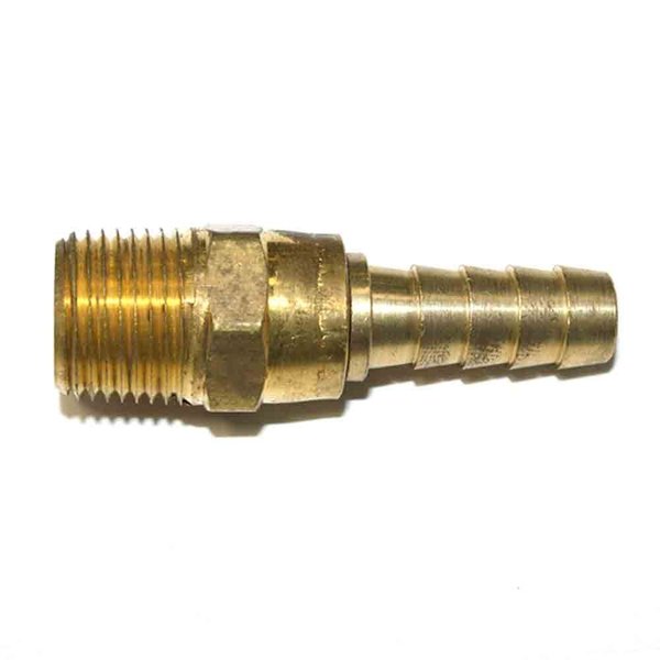 Interstate Pneumatics Brass Hose Fitting, Connector, 3/8 Inch Swivel Barb x 3/8 Inch Male NPT End, PK 6 FMS166-D6